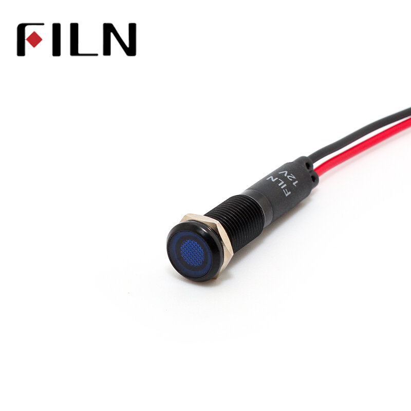 FILN 8mm LED licht panel montiert flachen kopf schwarz metall shell mini 12 v 24 v 110 v 220 v mit 20 cm kabel