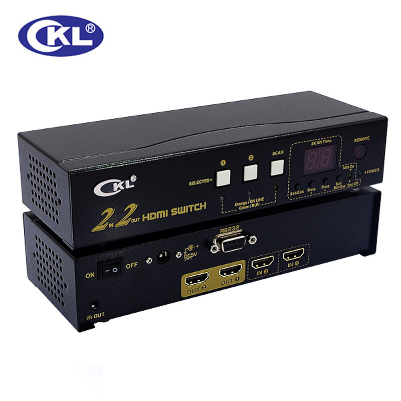 CKL 2 in 2 out HDMI Switch Splitter Box  for PC Monitor with IR Remote RS232 Control Support 3D 1080P CKL-222H