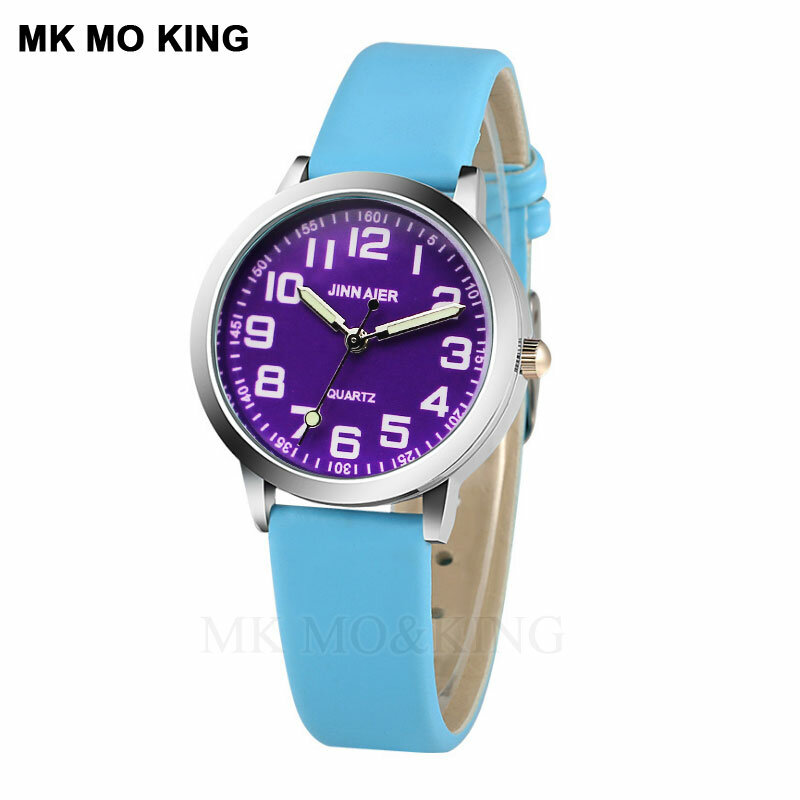 Популярные фиолетовые детские часы, Классические кварцевые часы с цифровым циферблатом для мальчиков, красные кожаные часы для девочек и сестер, подарок на день рождения, Relojes Mujer