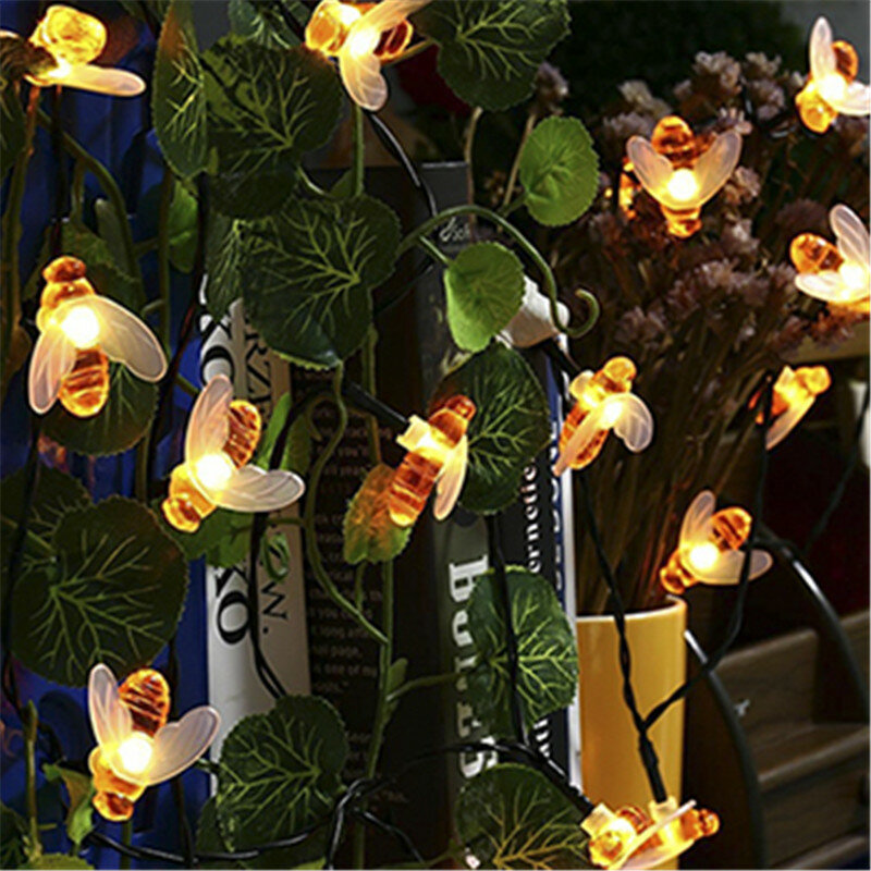 Милая светодиодная гирлянда с пчелами на солнечной батарее, уличная садовая Рождественская лампа-лента для забора, внутреннего дворика, 20 светодиодов, 50 светодиодов