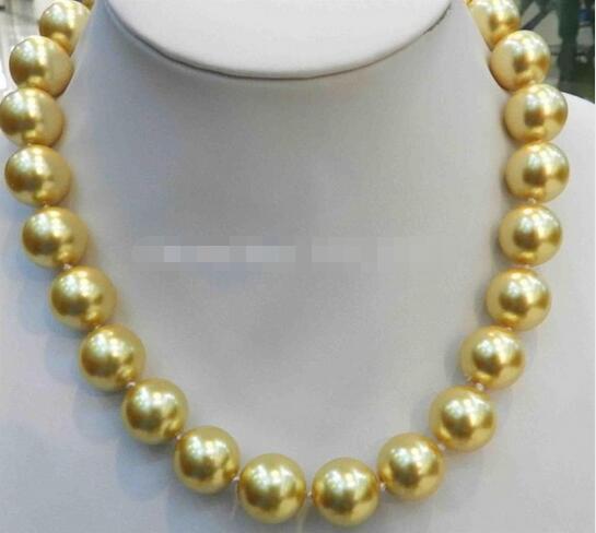 Of Fashion! 12mm gold-color South Sea Mother of Pearl Necklace 18 "AAA + Beads AAA jewelry making