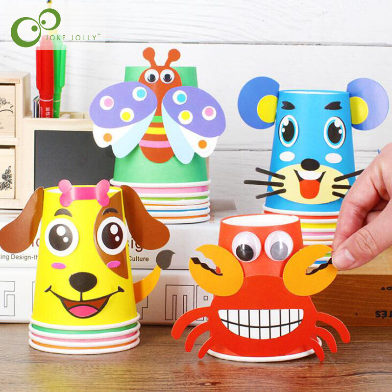 3D Handmade Paper Cups para crianças, adesivo Material Kit, conjunto inteiro, escola do jardim de infância, artesanato, brinquedos educativos, DIY, 12pcs