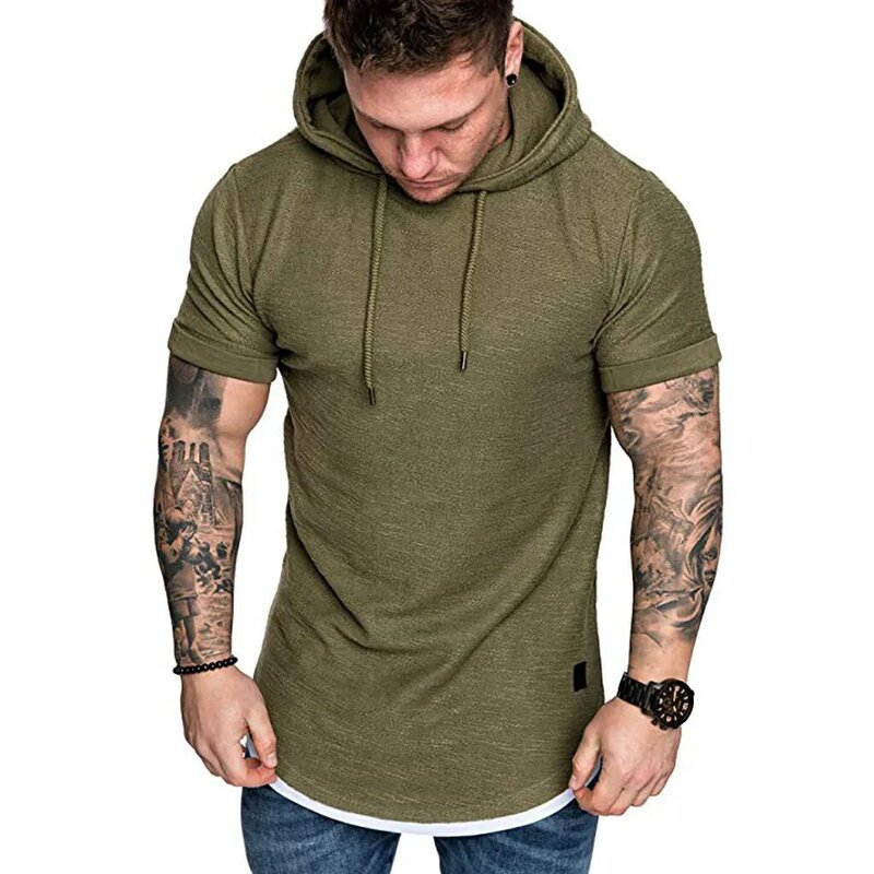 Tshirts masculina verão fino ajuste casual padrão grande tamanho manga curta hoodie topo blusa casual moda masculina de alta qualidade c0509