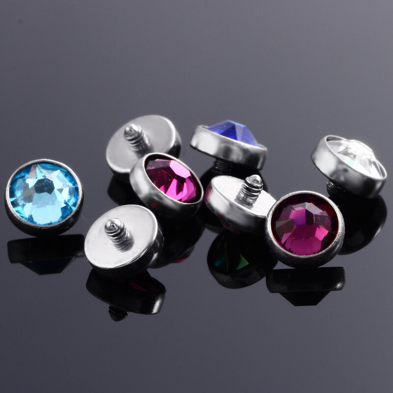 1PC G23 Titanium Piercing CZ Gem Micro Dermal Anchor Crystal Top Dermal Piercings Driver Surface Head Piercing 14G Body Jewelry