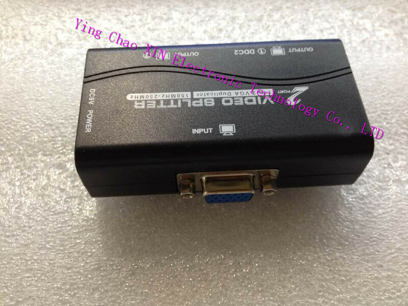 Divisor de vídeo VGA, duplicador de 1 a 2 puertos, 2 vías, dispositivo de pantalla dividida de 250mhz, botas en cascada, señales de vídeo de hasta 65m, 2pc, color negro