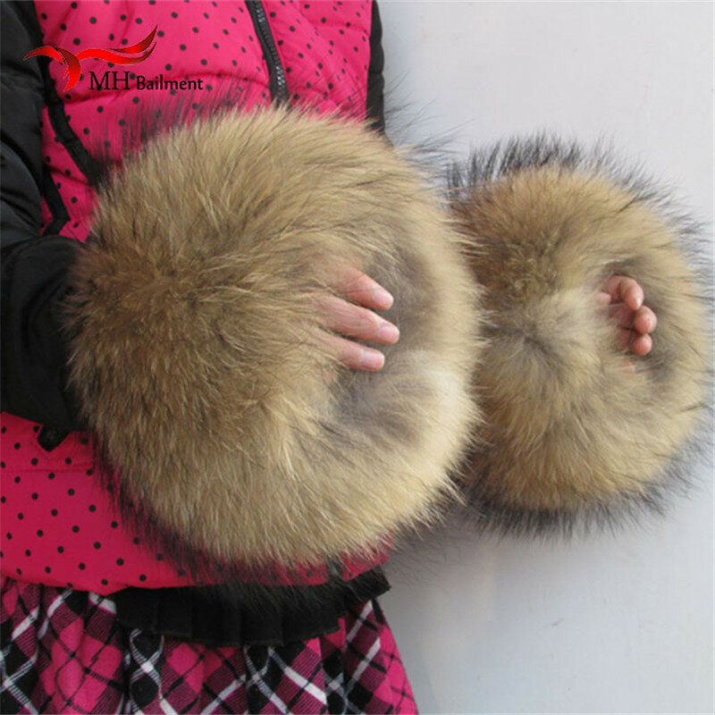 Puño de piel auténtica natural para mujer, abrigo de gran tamaño de piel de mapache Real, Mangas de bota, abrigo de invierno, X #2