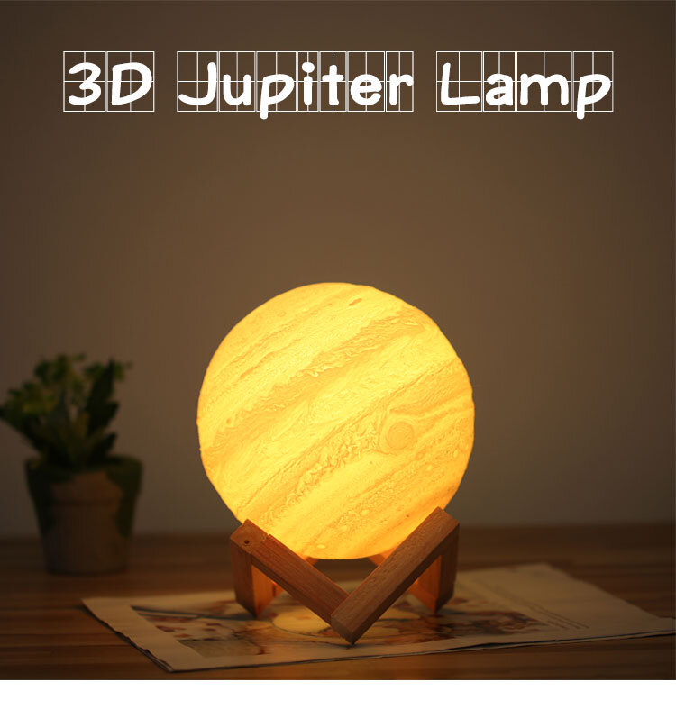 Lampu Cetak 3D Jupiter Lampu Bulan Bintang 16 Warna Remote Contorl Isi Ulang Dekorasi Kamar Tidur Lampu Malam Anak Hadiah Warna-warni