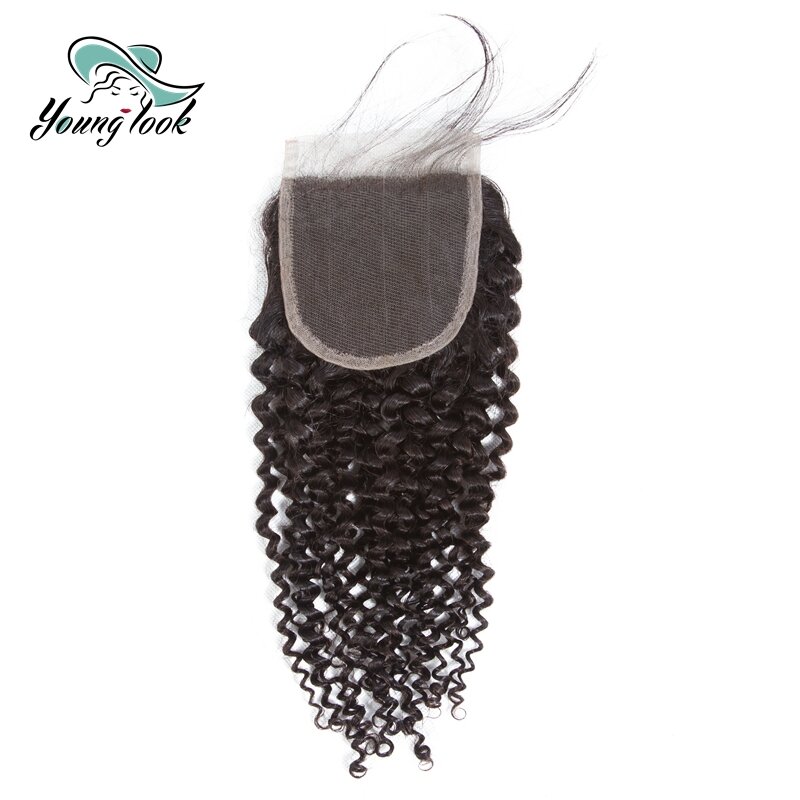 Young look Brazilian Hair Weave Kinky Curly 4*4 Lace Closure Natural Color Human Hair Swiss Lace Closure Non Remy Hair 