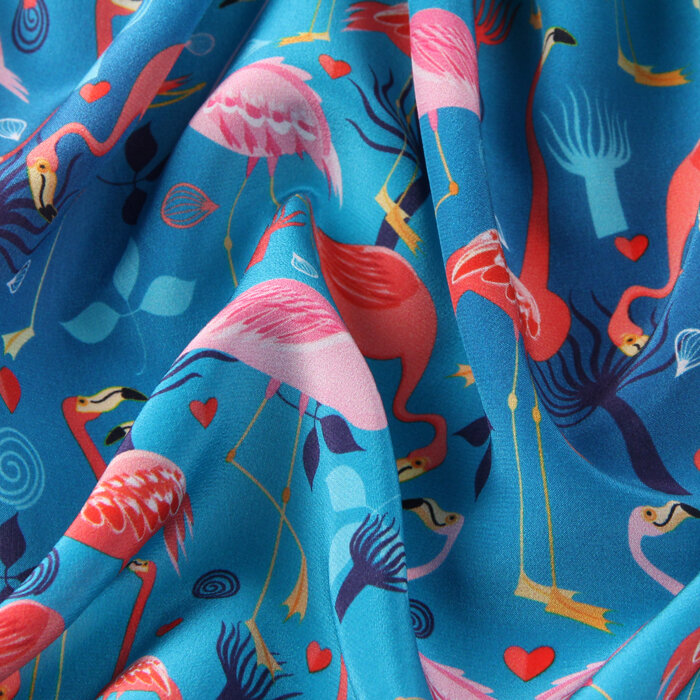 100% Silk Crepe Scarf 65X65cm Bright Blue Flamingo Printed New Desigual Women Scarf Free Shipping