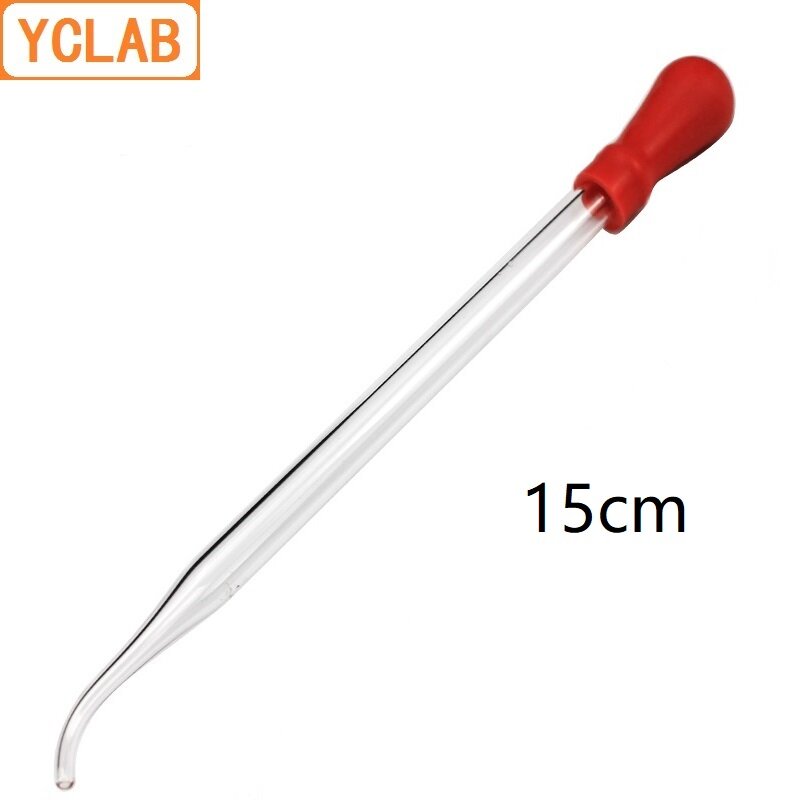 Yclab 15cm que deixa cair a pipeta o vidro claro curvou a ponta com a composição química do óleo essencial da experiência vermelha do bocal da borracha do látex