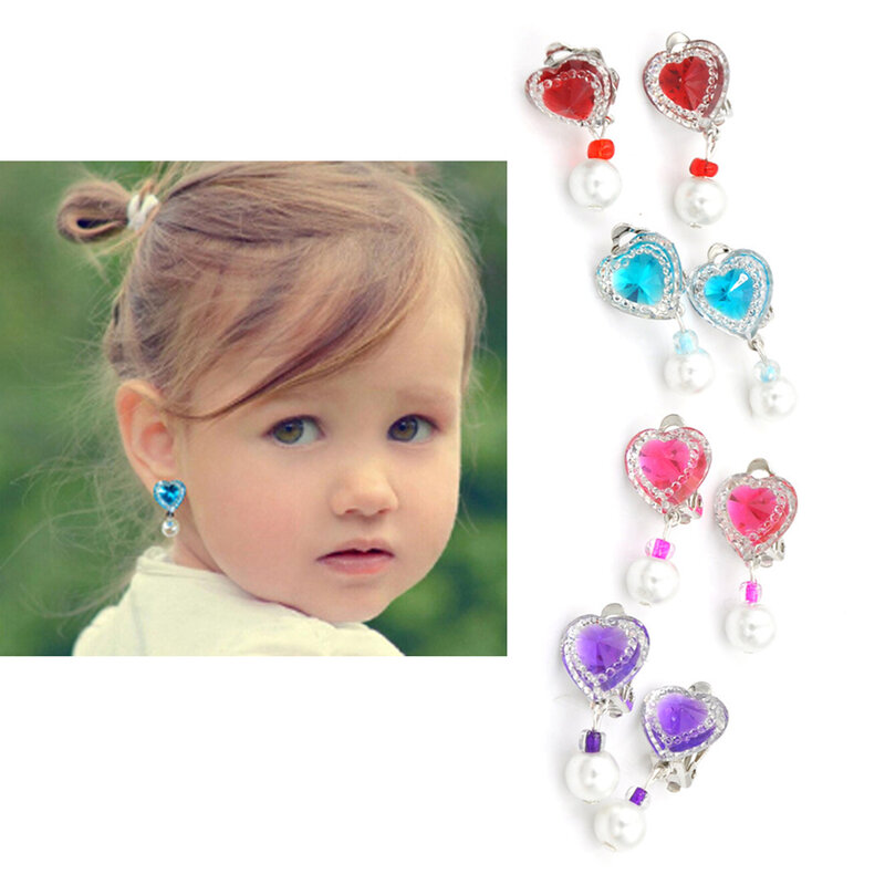 1 par imitação de pérola brincos da menina do bebê clipe de orelha sem piercing brincos crianças bonito cristal jóias