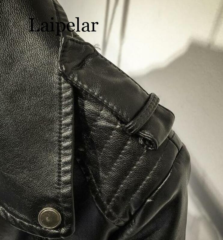 Laipelar jaqueta de couro feminina, casaco casual de couro macio para motocicleta inverno outono marrom preto