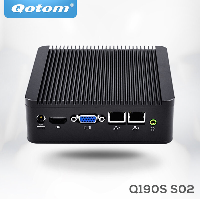 Qotom Mini Máy Tính Qotom-Q190S Dual Gigabit Lan Celeron J1900 Quad Core Quạt Không Cánh 4 * USB COM IPC