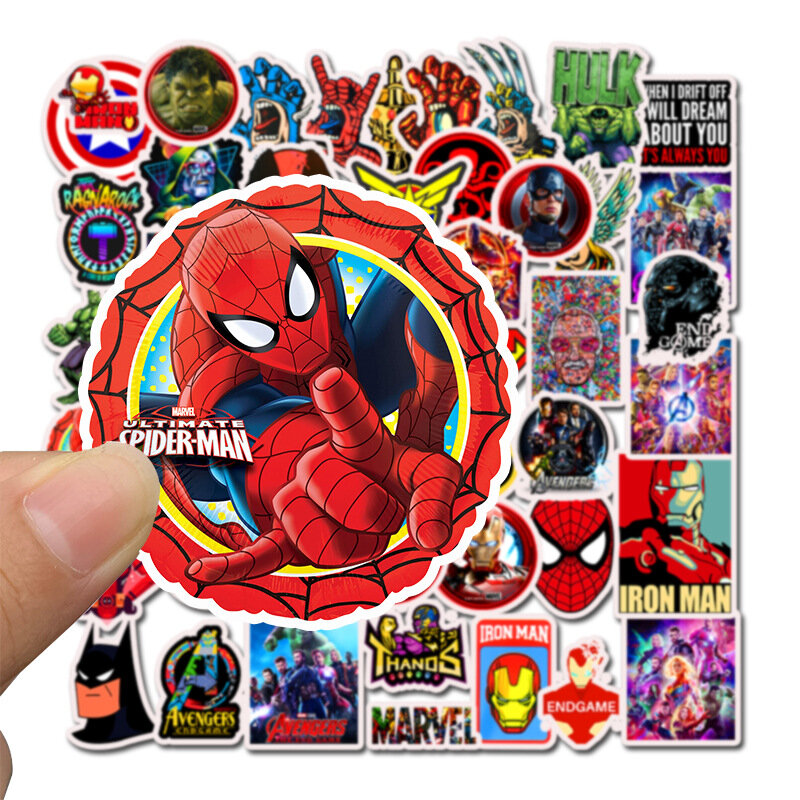 50 pièces/ensemble Avengers Endgame autocollants Marvel jouets Super héros Hulk Iron Man Spiderman capitaine voiture américaine autocollant pour bagages enfants