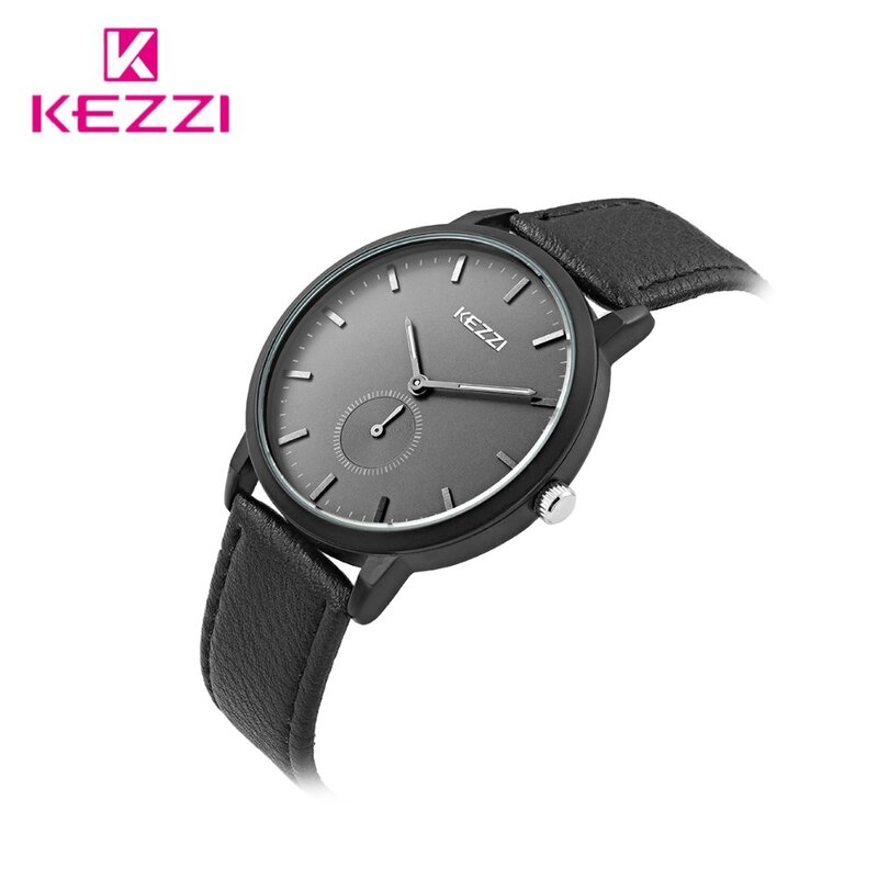 Kezzi-Relojes de pulsera con correa de cuero para hombre y mujer, cronógrafo informal, para pareja