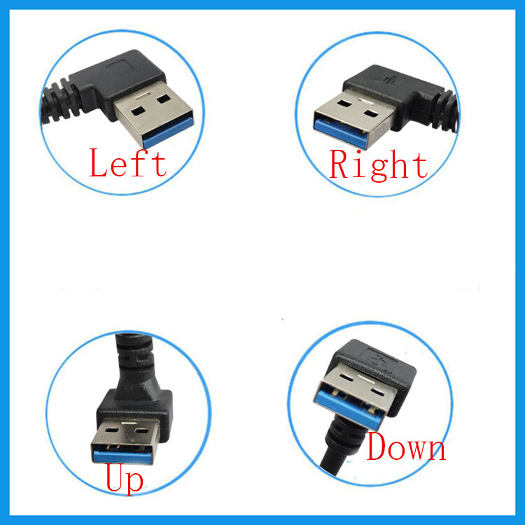 1Pc USB 3.0 Right / Left Angle 90 Degree Extension Cable Male To Female Adapter Cord USB Cables