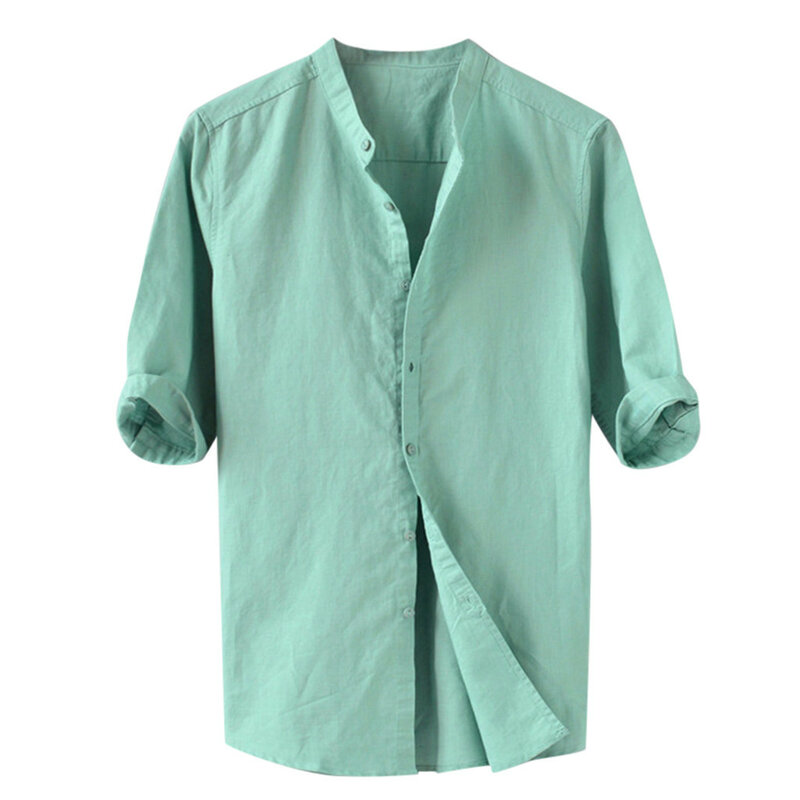 Womail 2019 nowości koszula moda wysokiej jakości letnie męskie oddychające jednolity kolor przycisk bawełniana koszula pięć punktów rękawem
