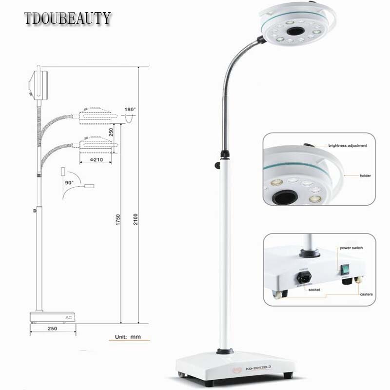 TDOUBEAUTY Oral Lighting Portable Mobile LED Surgical Medical Exam Light Shadowless Lamp Pet Hospital KD-2012L-1