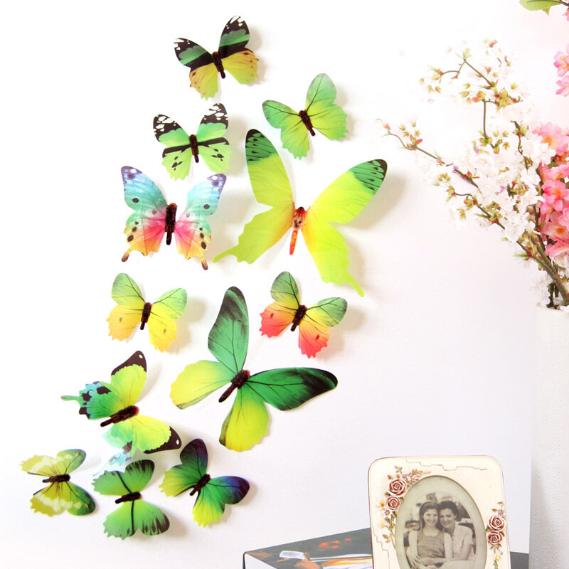 12Pcs farfalle adesivi murali regalo di capodanno decorazioni per la casa 3D farfalla PVC carta da parati autoadesiva per decalcomanie soggiorno