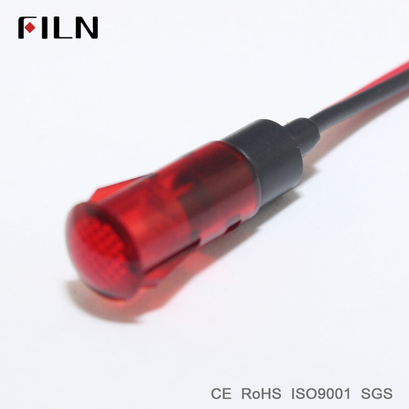 FILN 8mm 120 v 220 v 12 v มินิพลาสติก led ไฟแสดงสถานะสีแดง bilue สีเขียวสีขาวสัญญาณฉุกเฉินโคมไฟด้วยสายไฟ