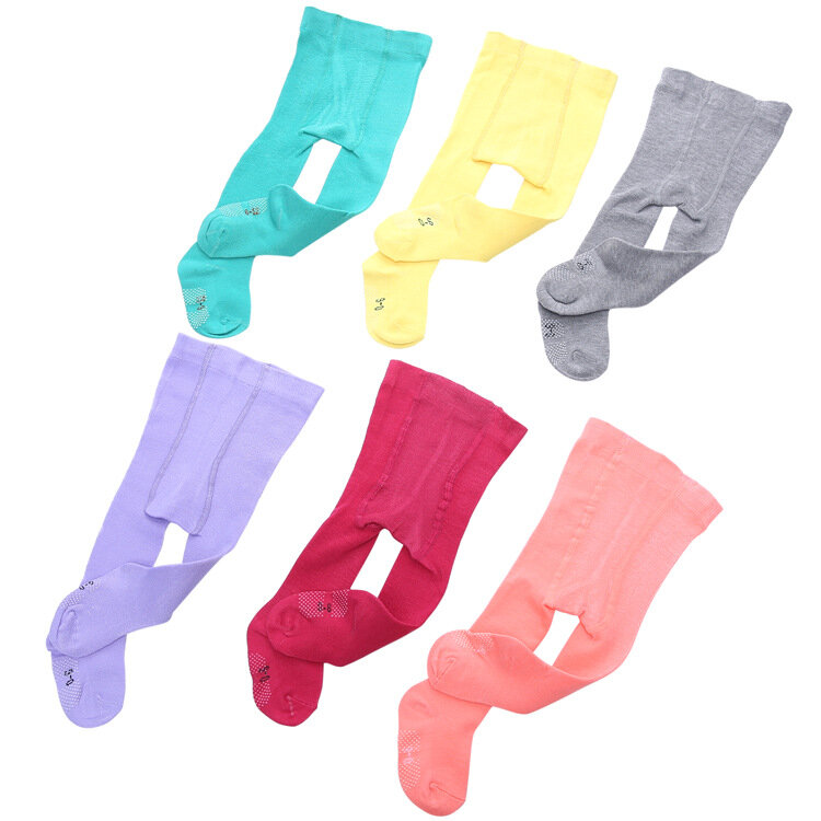 6psc/lot Pure Colour Cotton Floor Anti-slip Stocking High Elasticity Breathable Sweat Absorbing Baby Pantyhose 0-6M Girl Tight