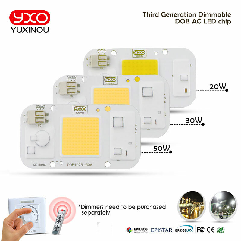YXO YUXINOU DOB LED COB 칩, DIY LED 투광 조명 스포트라이트용 스마트 IC 전구 램프, 드라이버 불필요, 50W, 40W, 30W, 20W, 10W, AC 220V