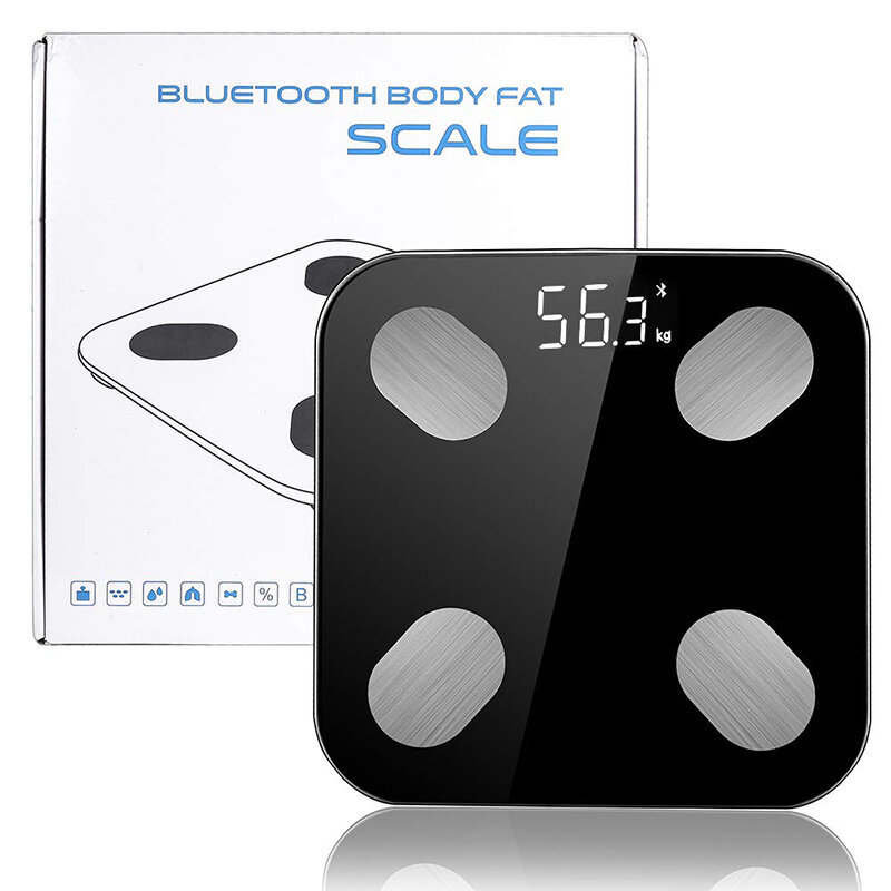 디지털 체중 욕실 스케일 바닥 스텝 온 기술 블루투스 스마트 바디 지방 우아한 블랙 측정 도구 저울