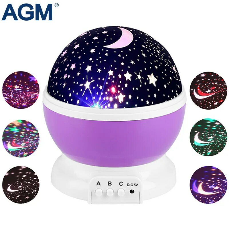 AGM Stars Starry Sky LED Night Light Star Projector Moon Table Lamp Lights Luminaria Novelty Nightlight For Kids пасха