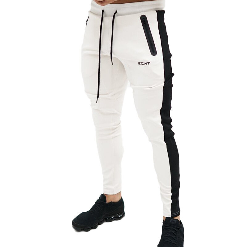 Pantalones largos de cintura elástica para hombres Pantalones deportivos de deporte de Color sólido de marca de moda 2019 Azul Rojo Negro Blanco