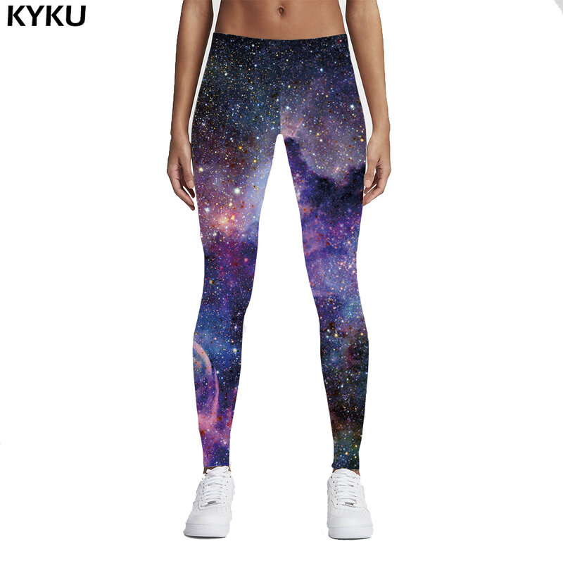 Kyku calça legging feminina push up, nova marca 3d impressão galaxy fitness gótica moda justa sexy