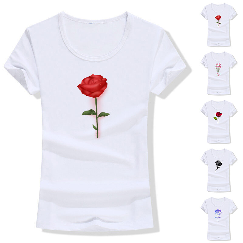 N11 Lady różowe kwiaty nowy miękkie letnie dziewczyna Tshirt śliczne szkoła z krótkim rękawem topy i koszulki moda na co dzień T Shirt kobiety odzież