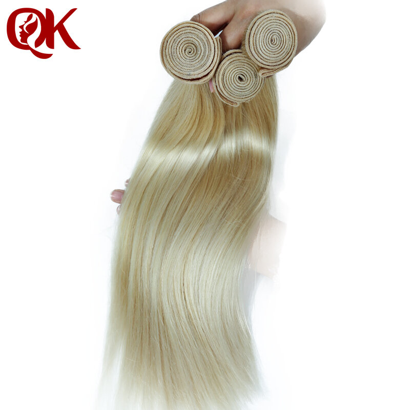 QueenKing-mechones de pelo liso brasileño, extensiones de cabello humano Remy, Color rubio platino #60, 12-28 pulgadas