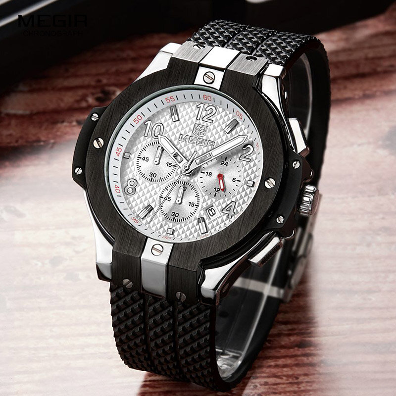 Megir-メンズスポーツウォッチ,大型ミリタリーダイヤルクロノグラフ,メンズクォーツ腕時計