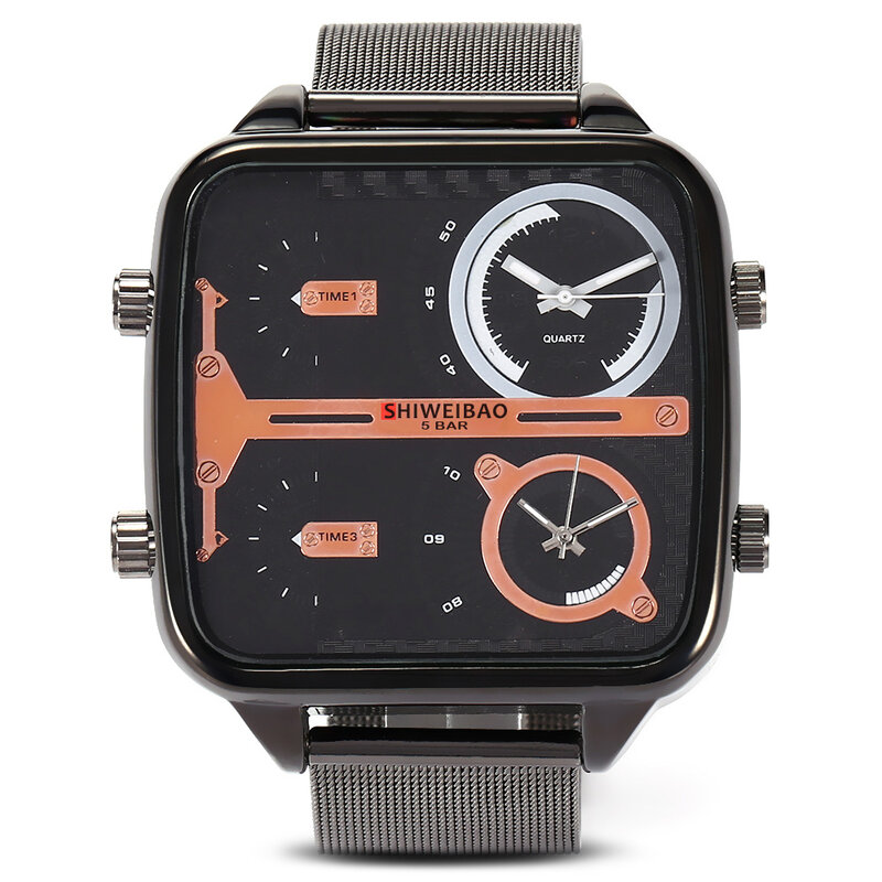 Часы наручные мужские кварцевые, крутые повседневные в стиле милитари, с сетчатым браслетом из нержавеющей стали, два раза выше