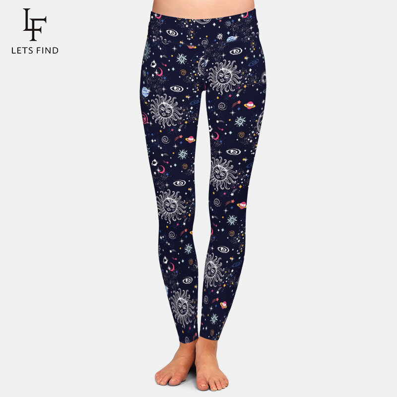 LETSFIND-mallas elásticas con estampado de galaxia para mujer, Leggings de cintura alta, cómodos, de seda de leche, nuevo diseño