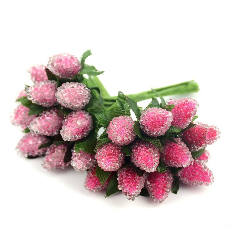 인공 유리 딸기 과일, 레드 체리 플라스틱 과일, 홈 웨딩 장식 가짜 딸기 뽕나무 꽃, 12 개