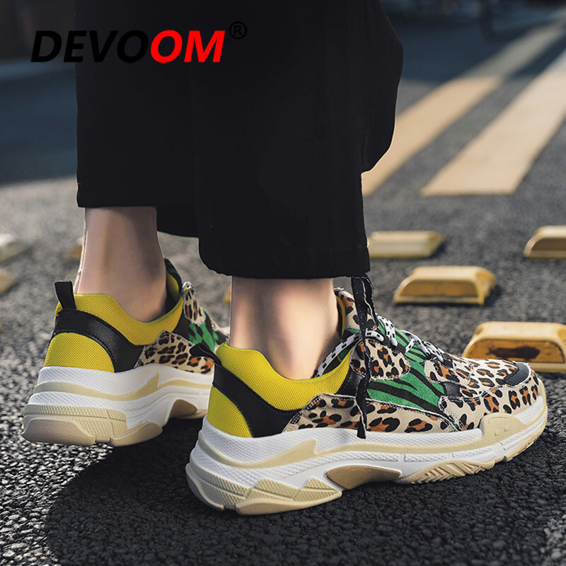 Nova moda leopard men sneaker sapatos conforto dos homens verão formadores 2019 sapatos casuais amarelo zapatillas deportivas hombre