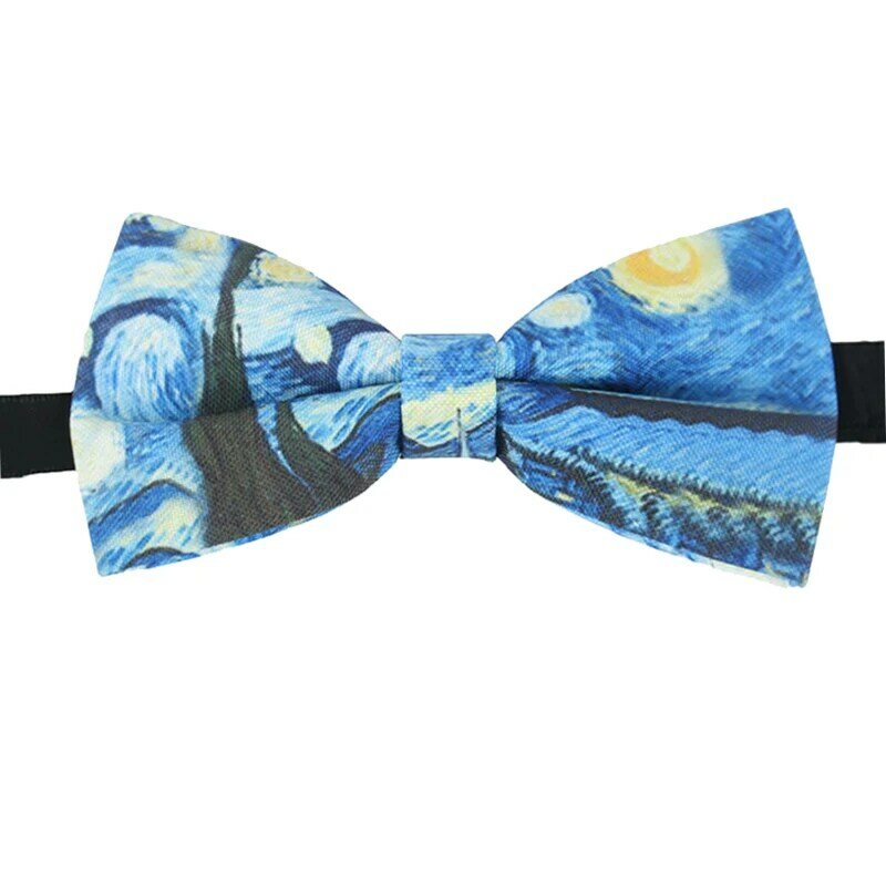 Corbata con estampado de Van Gogh para hombre y mujer, pajarita de moda para boda, negocios, noche estrellada, pajarita de moda