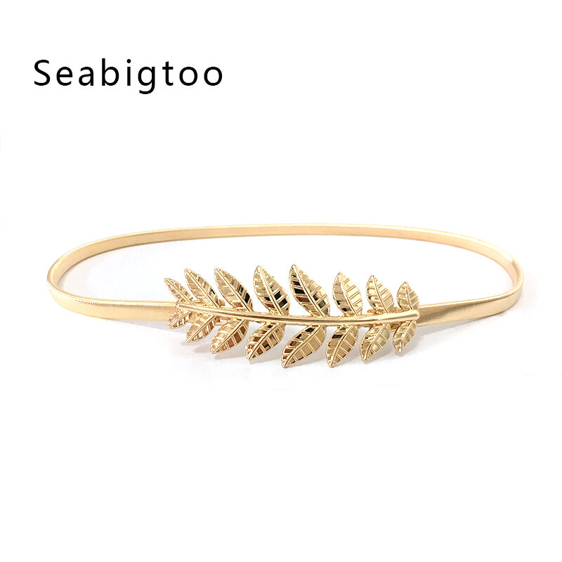 Seabigtoo Leaves metal belts for women thin gold silver belts female ladies belts chain waist band high quality buckle belts