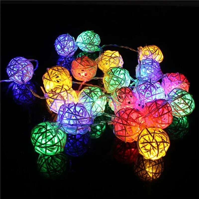 2M Rattan Ball LED String Licht Warm White Fairy Licht Urlaub Licht Für Party Hochzeit Dekoration Weihnachten Lichter Girlande