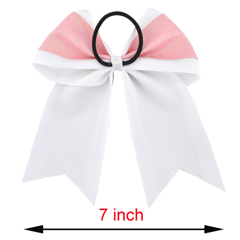 7 Inch Fashion Sequin Cheerleading Hair Bow Glitter Grosgrain Ribbon Bows Elastic Band Ponytail Hair Holder For Girls And Wome