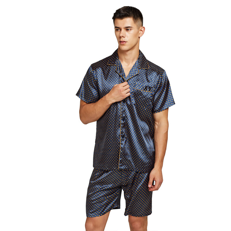 Tony & Candice-Pijama corto de seda satinada para hombre, Conjunto de pijama suave de verano