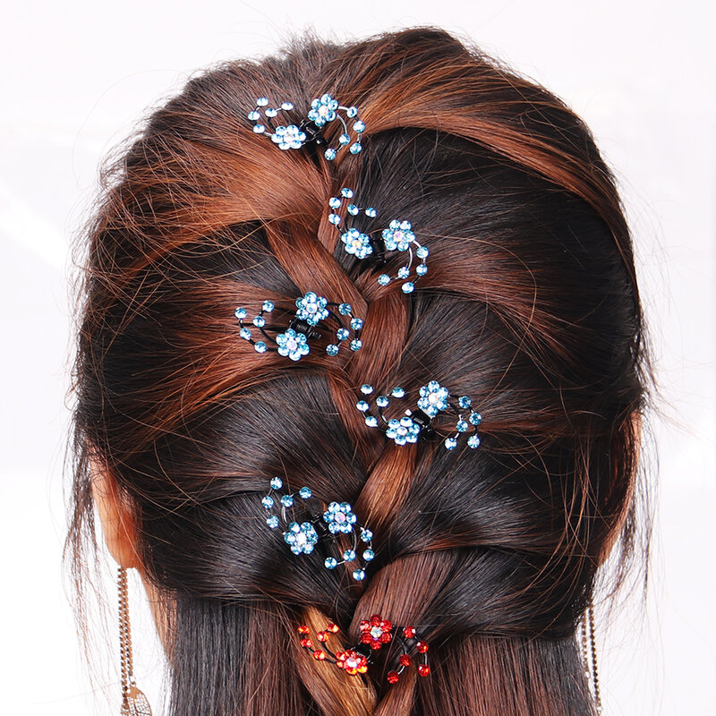 Pinzas para el pelo con diamantes de imitación, horquillas de flores, accesorios para el cabello, copo de nieve, 6 unidades/1 paquete