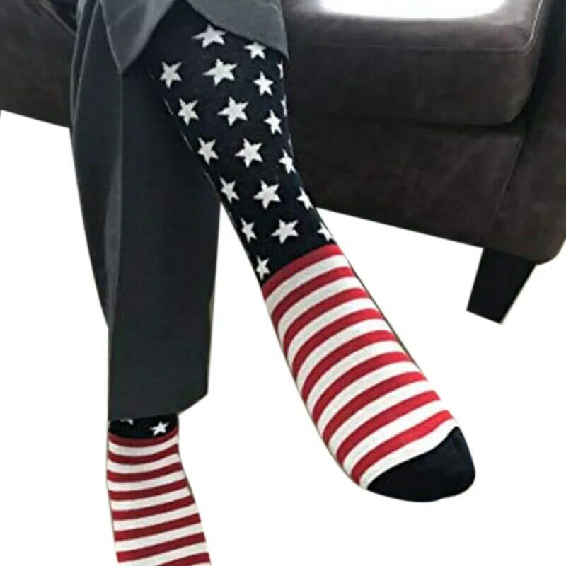 ถุงเท้าทรัมป์อเมริกัน1คู่ถุงเท้าธงชาติอเมริกันถุงเท้าผ้าฝ้ายลายทางถุงเท้ากีฬา