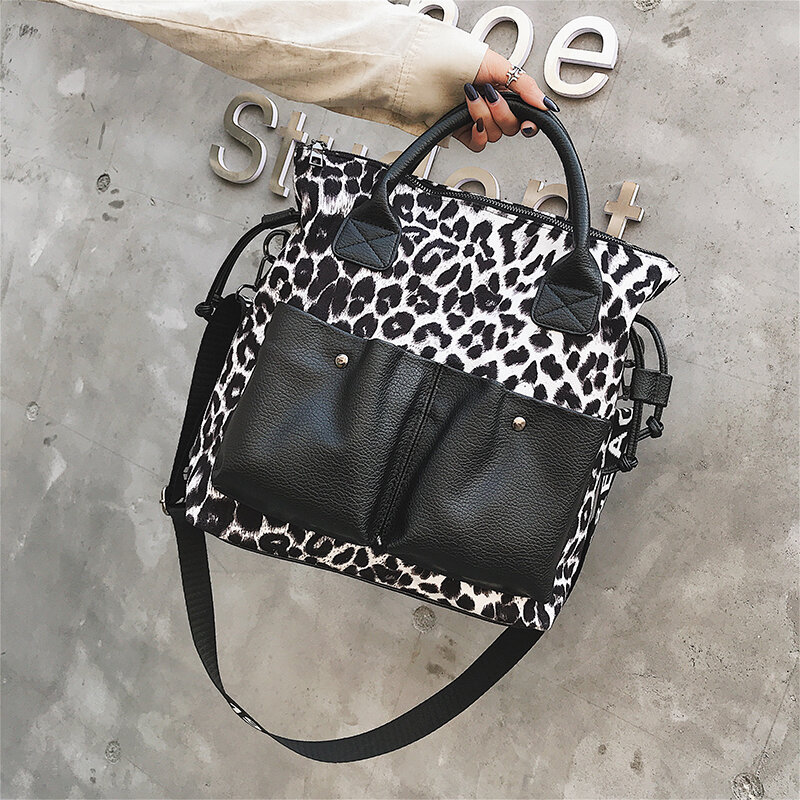 Annmouler Large Capacity Women Handbag Purse Leopard Patchwork Shoulder Bag High Quality Tote Bag Fashion Crossbody Bag