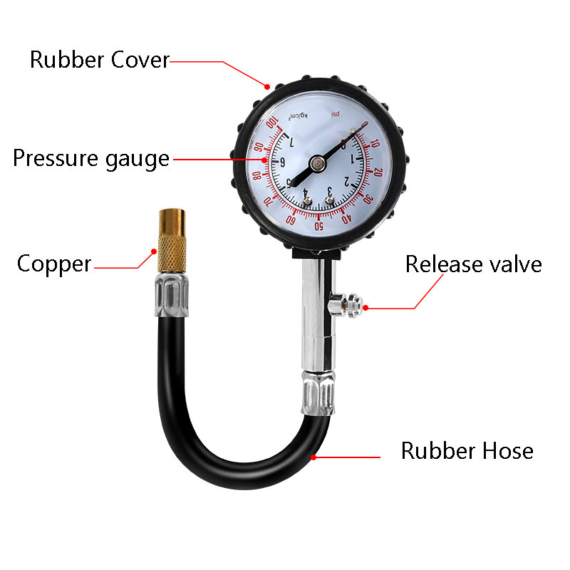 YCCPAUTO misuratore di pressione dei pneumatici a tubo lungo 0-100Psi Tester per pneumatici ad alta precisione per auto moto camion universale