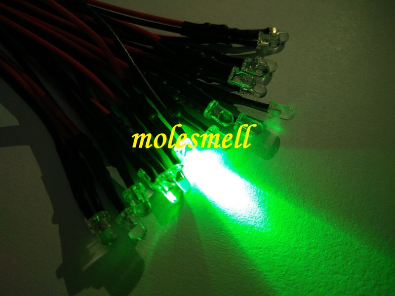 緑色光の丸いLEDライトセット,3mm,24V DC有線,25個