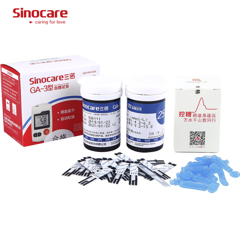 Sinocare GA-3 Glucometer Diabetes Bloedglucosemeter & Test Strips & Lancetten Glm Medische Bloed Suiker Meter Diabetes Tester