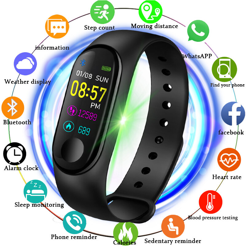 2019 nuevo reloj deportivo inteligente para hombre, rastreador de Fitness, ritmo cardíaco, presión arterial, reloj LED M3, reloj inteligente para mujer, para IOS android pk M2