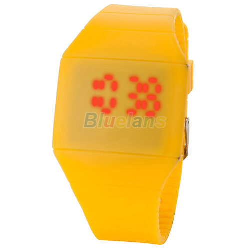 Reloj de pulsera deportivo de silicona para hombre y mujer, pulsera de lujo ultrafina con pantalla táctil Digital Led, color rojo, 0W1B
